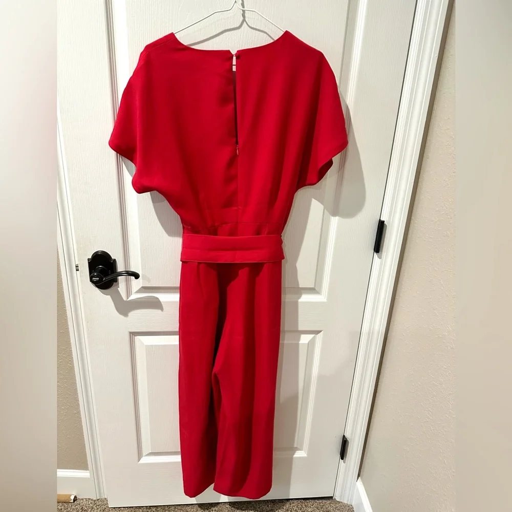 Boden Red V-Neck Cropped Jumpsuit